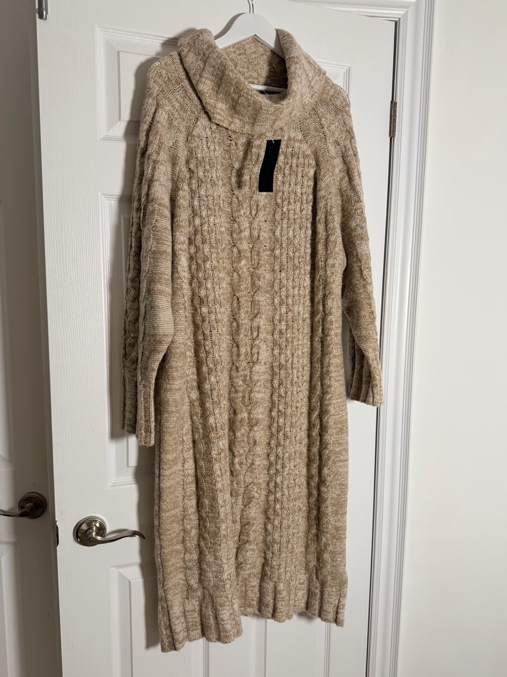 Banana Republic Oversized Cable Knit Cowl Neck Sweater Dress Beige XL NWT